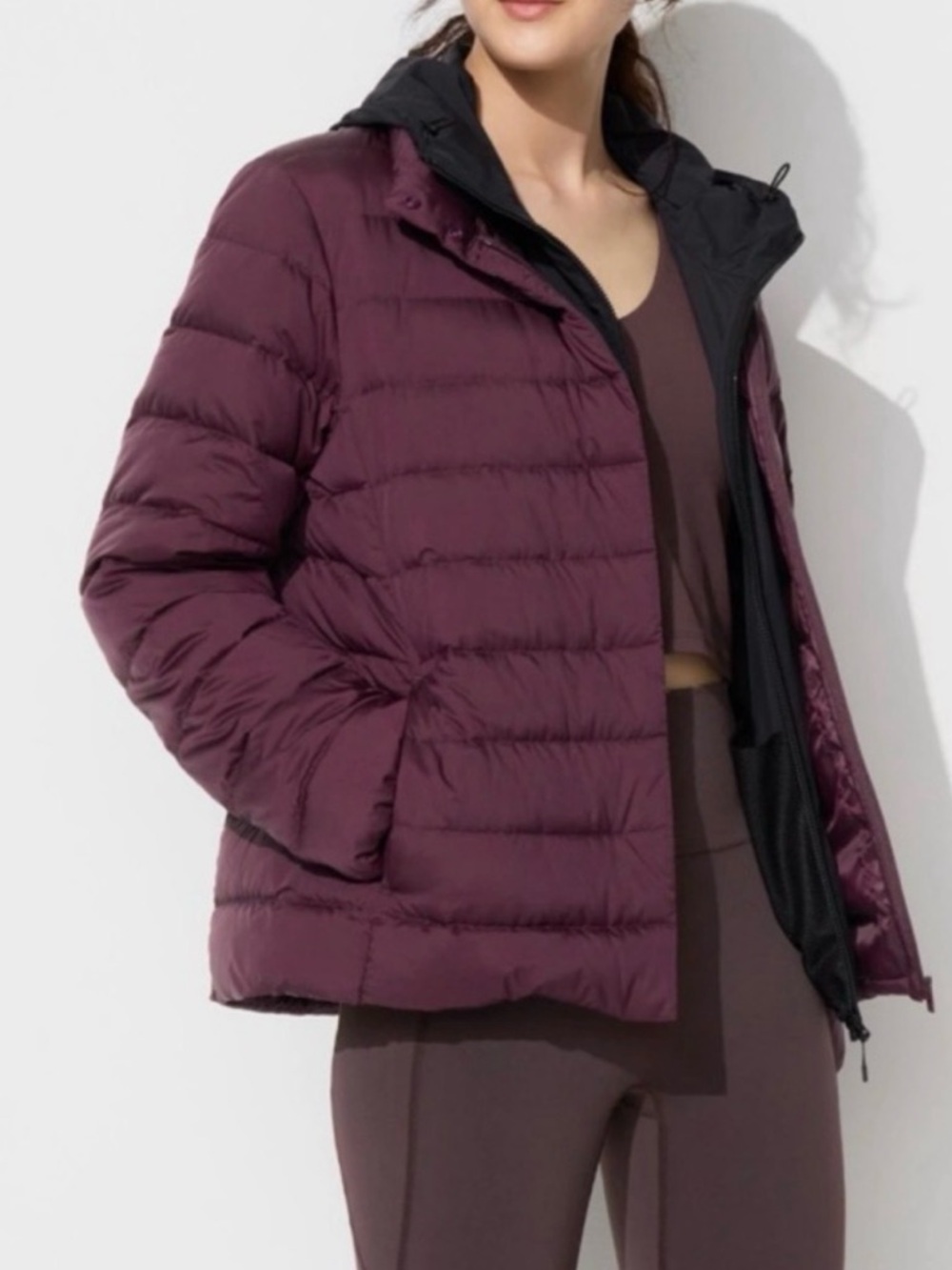 Women's Quilted Hooded Puffer Jacket - wine